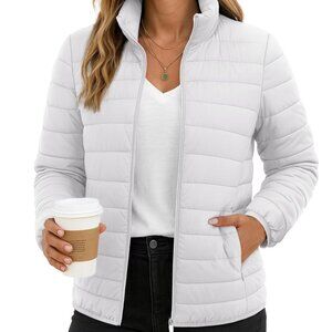 Quilted Puffer Jacket Lightweight Packable Winter Coat Stand Collar Chic